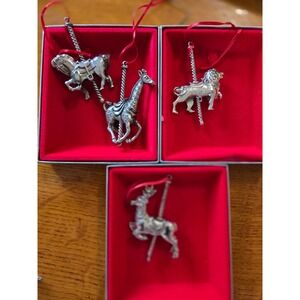 Towle Silversmiths Carousel Horse Giraffe Lion Reindeer Christmas Ornament Set 4